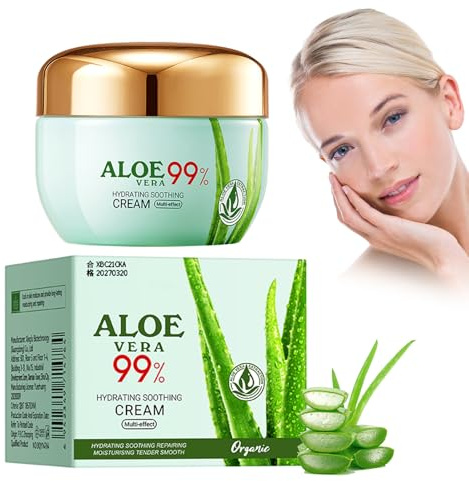 Fuktgivande och lugnande kräm med Aloe Vera-extrakt, rynkkräm, enkel kräm, anti-aging ansiktskräm, fuktgivande, näring, belyser hudtonen och minskar tunna rynkor