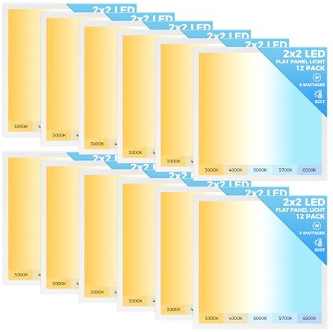 AIKVSXER 12 Pack 2x2 LED Flat Panel Light, Recessed Drop Ceiling Light Kitchen Lighting Fixtures,Bright 6500LM,0-10V Dimmable,Switchable 3000K/4000K/5000K/5700K/6500K, 30W/35W/40W/45W/50W