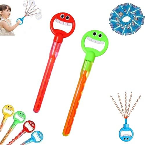 Magischer Seifenblasenstab mit 5 Krallen, 32 Löcher, Smiley-Gesicht, Seifenblasen-Zauberstab mit fünf Krallen, Smiley-Gesicht, Seifenblasenstäbe, Spielzeug mit Nachfüllblasen, Rot und Grün