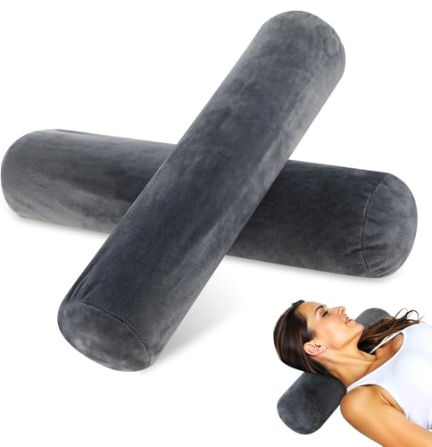 2 federe per cuscino a rotolo per collo, grigia, con cerniera, per supporto per dormire, letto, gambe, schiena e yoga, federe lavabili in peluche (diametro 10 cm x lunghezza 43 cm)