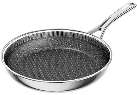 Innerwell Padella 28 cm in Acciaio Inox con Rivestimento in Ceramica, Antiaderente, senza PFAS/PFOA/PTFE, Adatta a Induzione, Gas, Elettrico, Forno e Lavastoviglie, Padella Professionale