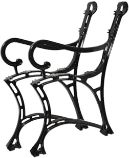 SEZAM Bankfüße aus Aluminium Schwarz x 2 Stück, mit Rückenlehne & Armstütze - 51 x 38 x 74 cm, für 6 Holzbankbretter - für Gartenbänke, Seitenteil
