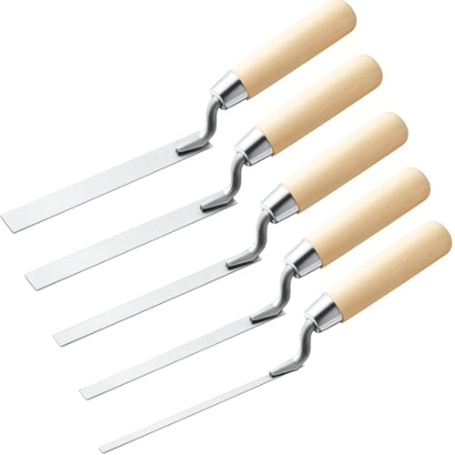Lothee 5 Pcs Tuck Pointer Trowel Set with Wood Handle 6-3/4 by 1/4, 5/16, 3/8, 1/2, 5/8 Professional Mortar Repair and Masonry Tools for Tuck Pointing