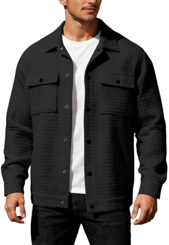 Generisch Veste de chemise gaufrée pour homme - Veste demi-saison - Veste d'hiver à carreaux - Veste de loisirs - Jacquard légère - Veste de terrain décontractée - Veste cargo - Veste d'automne