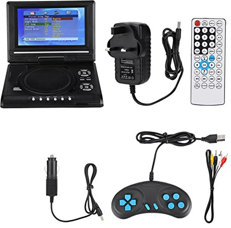 7.8-inch Portable DVD Player Swivel Screen with TV Function + Car Charger + Gamepad, Built-in Rechargeable Battery, Support FM radio function, Support SD Card and USB Port,270° Rotation