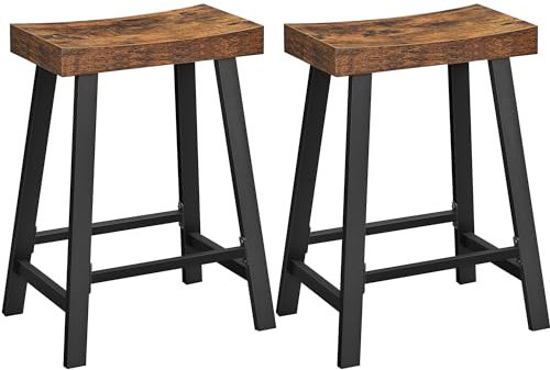 VASAGLE Bar Stools Set of 2, Counter Height Stools, Bar Chairs with Footrest, 23.6 Inches High Kitchen Breakfast Stools, Industrial, Living Room Party Room, Rustic Brown ULBC074B01