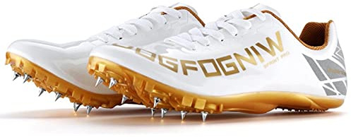 BLBK Spikes Atletismo 8 uñas Unisex Zapatos de atletismo juveniles con clavos y Sprint Hombre Mujer y Niños, platino, 45 EU