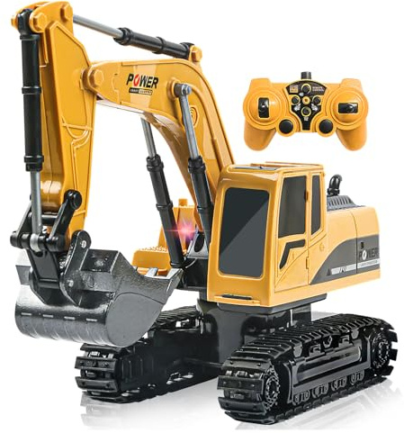 ID Gerilla Remote Control Excavator, RC Construction Toy - Metal Shovel Digger Vehicles with Lights Sounds and 680° Rotation Digging Sand, Christmas Birthday Gift for Aged 3 4 5 6-10 + Year Old