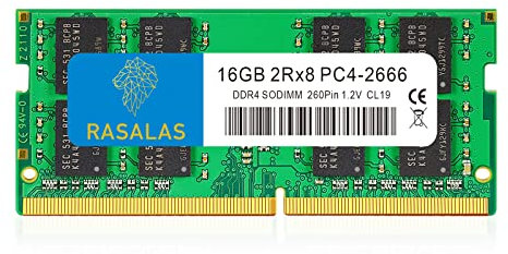 Rasalas 16GB×1 DDR4-2666 2666MHz PC4-21300 2Rx8 260pin Laptop SODIMM CL19 1.2V SDRAM Unbuffered Memory RAM