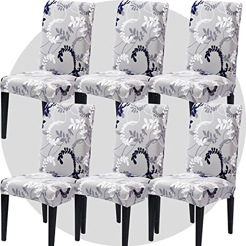 NDMMSO Dining Room Chair Covers Set of 6 Super Fit Stretch Removable Washable Dining Chair Protector Cover Seat Slipcover for Hotel, Dining Room, Ceremony, Banquet Wedding Party(Grey rattan)