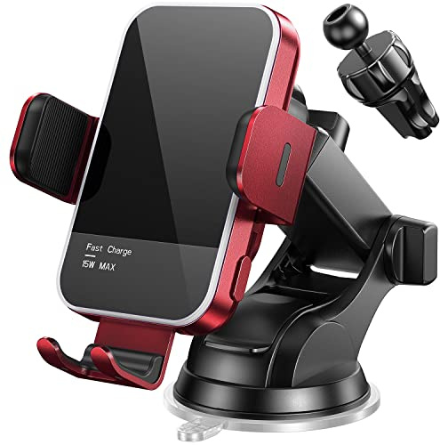 Wireless Car Charger,【7 Colored RGB Backlit】Mosurr 15W Auto Clamping Car Charger Phone Mount Holder fit for iPhone 15 14 13 12 Mini Pro Max 11 XR XS, Samsung Galaxy S24 Ultra S23 S22 S21+ Note 20, etc