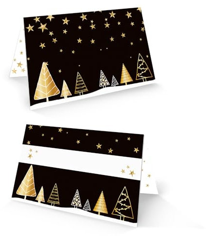 Logbuch-Verlag 25 edle Tischkarten Weihnachten schwarz gold weiß Weihnachtsfeier Sitzkarten Platzkarten zum Beschriften 8,5 x 5,5 cm