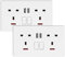 Konesky Double Socket, Switched Socket with Dual USB Charging Ports, White Plastic Electrical Sockets Range Screw Caps Included, 13A 5V DC 2.4A, Round Edge, White