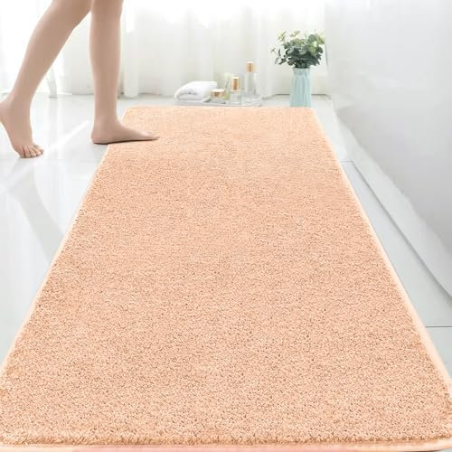 Rururug Badezimmermatte Weiche Mikrofaser Badematte, Badezimmerteppich Groß Bad Teppich 150x60cm, rutschfeste Waschbar Badvorleger, Beige