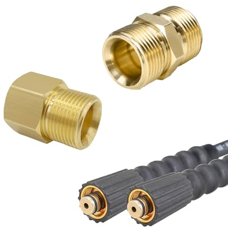 2 PCS Brass High Pressure Washer Coupler, 22mm to 15mm Reducer Metric M22 15mm External Thread to M22 14mm Internal, M22-14mm Male to Male Adapter, Pressure Washer Hose Pipe Fitting Garden Tools