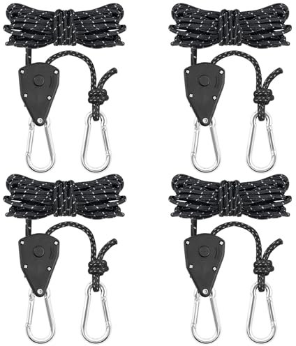 4PCS Reflective Tent Guy Ropes, 4 mm Tent Camping Cord with Pulley, 5M Heavy Duty Guide Buckle Rope with Aluminum Adjuster, Tent Guy Ropes for Awning Outdoor Tent Tarp Gazebo Hiking Awning Picnics