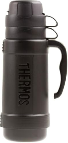 Ther-mos Mondial Flask Glass Vacuum Insulated Thermal Hot Cold Drink Traditional Vacuum-Insulated Ther-mos with a Glass Insert 1.8 Litre Black