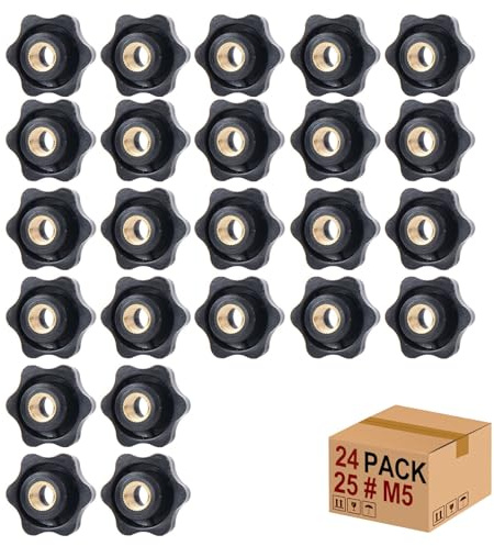 Stjärnhandtagsmutter stjärnmuttrar 24 stycken M5 × 25 mm inre gänga klämknapp handtagsmuttrar räfflingmutter klämmutter genom hål star huvud för verktygsmaskin, maskin (M5)