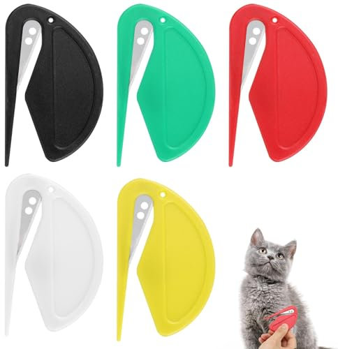 5 Stück Entfilzungsmesser Knotenkamm für Katze mit Stahlklinge Entfilzer Pflegemesser Entfilzungskamm für Langhaarige Haustiere Furminator Pferd Brieföffner Edel Unterfellbürste Hunde