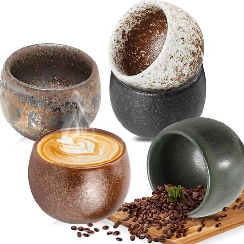 WANDGU Juego de 5 tazas de café de cerámica, hechas a mano, juego de Tazas Espresso de porcelana japonesa, sin asa, 50 ml, para café expreso, té