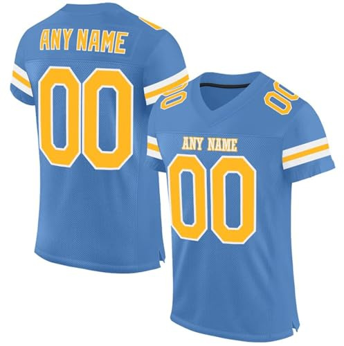Personalisiert American Football Trikots Personalized Jerseys für Herren Damen Jugend Vorschule Schnelltrocknend Atmungsaktiv Sporthemden Team Name Number Logo Blue