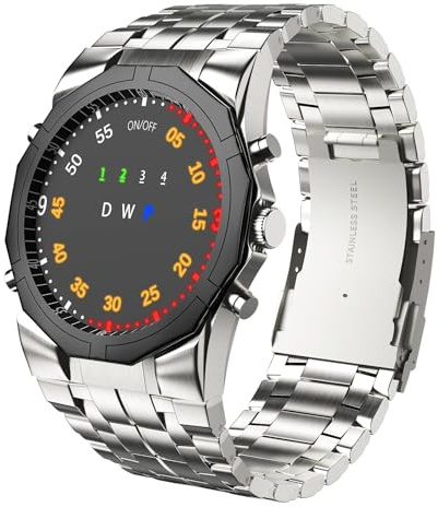 TVG Men's Creative Binary LED Digital Waterproof Watch，Sports Waterproof Watch with Stainless Steel，Military Watches for Men, Silver, 3103 TVG Watch