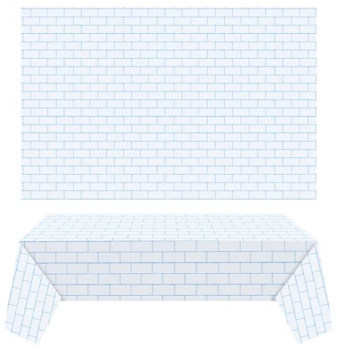 Chuangdi 2 Pcs 4.5 x 9 Feet Stone Wall Backdrop Stone Wall Scene Setter Wallpaper Curtains Door Removable Tablecloth Photo for Medieval Castle Winter Halloween Christmas Party(Blue and White,Brick)