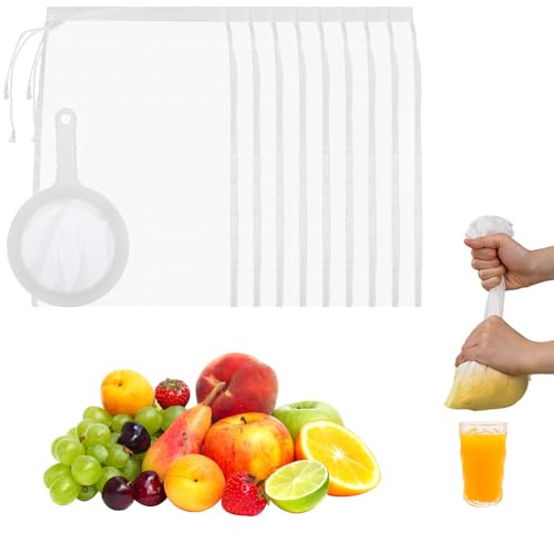 200 Mesh Nut Milk Bag 9 Pack - Reusable Fine Mesh Strainer for Cold Brew Coffee, Juicing, Almond Milk, Herbal Tea - Food Grade BPA-Free Nylon Strainers Fine Meshs Bags