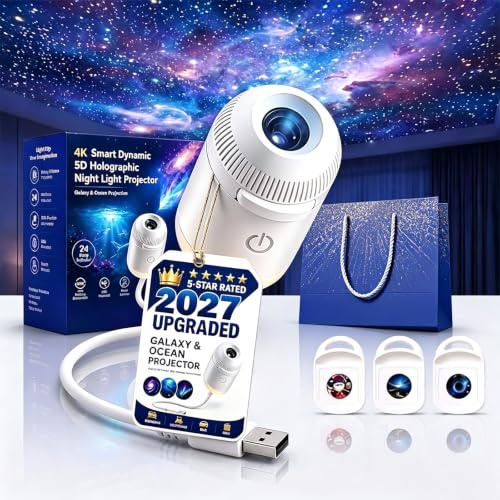 Proyector de Galaxias y Estrellas Real, 360° Proyector Estrellas HD Plug-and-Play, Portatil 4K Mini Pro-yector de Galaxia USB, Star Project-or Led Giratorio, para Coche Hogar Salón，3 Diapositivas