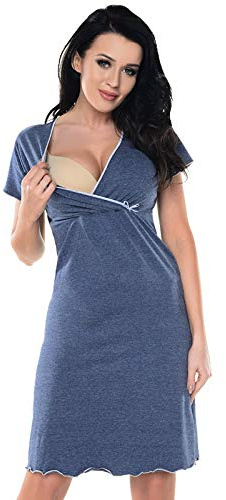 Purpless Maternity 2in1 Pregnancy and Nursing Nightdress for Pregnant and Breastfeeding Women 1055n (12, Indigo Jeans Melange)