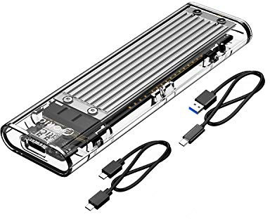Boîtier SSD M.2 NVMe, ORICO 10Gbps Type-C USB3.1 Gen2 Transparent Adaptateur pour Disque Dur de 2280 PCI-E M2 M-Key SSD, avec C to C & C to A câble, Outil Gratuit(Argent)