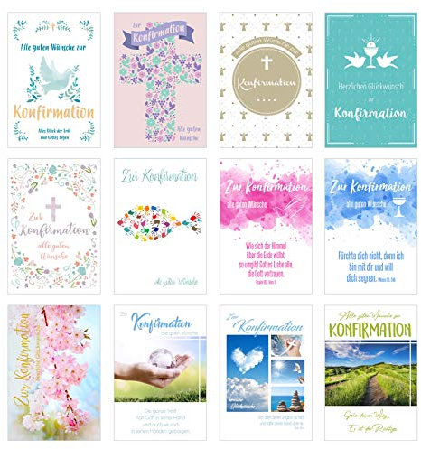 Edition Seidel Set 12 Premium Konfirmationskarten mit Umschlag (Doppelkarten/Klappkarten mit Briefumschlag) Karte Postkarte Konfirmation