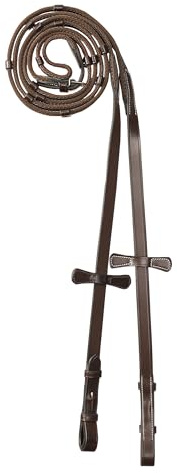 Exion Rênes en caoutchouc pour bride de cheval | Rênes anglaises antidérapantes en cuir de qualité supérieure avec 7 arrêts de sécurité et boucles en acier inoxydable | Rênes lacées en caoutchouc