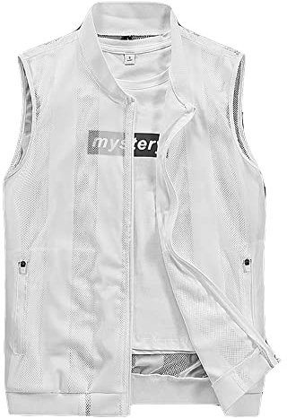 GUOCU Herren Leichte Softshell-Weste Schnelltrocknend Laufweste Radweste Jagdweste Freizeitweste atmungsaktiv Camping Laufen Wandern Reisen Sportfischer-Mesh-Weste Ärmellose Jacke Weiß 3XL