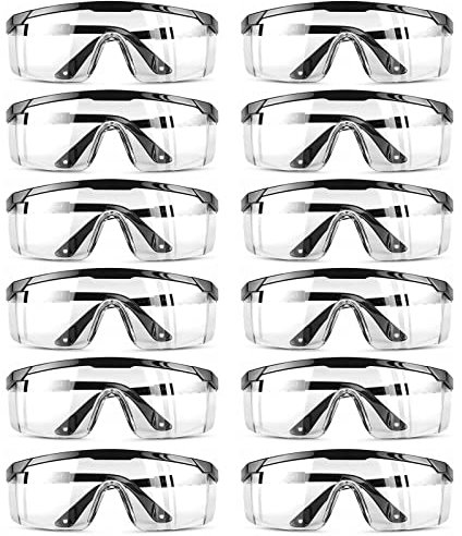 Jicyor Lunettes de Protection, 12 Pièces Lunettes Sécurité Réglables Lunette Anti Rayures Verres Transparents Bleu pour Les Lieux Travail Construction Bricolage Laboratoire Soudage