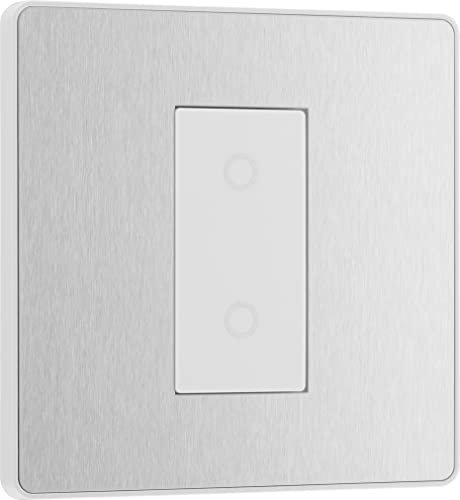 BG Electrical Single Master/Primary Touch Dimmer Wall Light Switch, 2-Way, Trailing Edge, Screwless Front Plate, Evolve, Brushed Steel, 200W, PCDBSTDM1W
