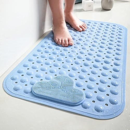 Moulaelos - Alfombrilla de ducha antideslizante, 80 x 50 cm, alfombrilla de baño antideslizante con ventosas, alfombrilla de ducha cómoda, lavable a máquina, color azul