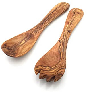 medina mood Lot de 2 couverts à salade Hambourg Longueur au choix, cuillères à salade, en bois d'olivier fait à la main (longueur : 18 cm)