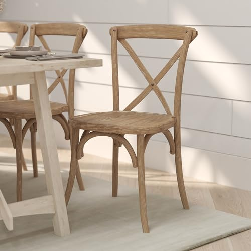 Merrick Lane Bardstown X-Back Bistro Style Wooden Dining Chair for Kitchens and Dining Rooms, High-Back Wood Stackable Kitchen Chair, Natural with White Grain