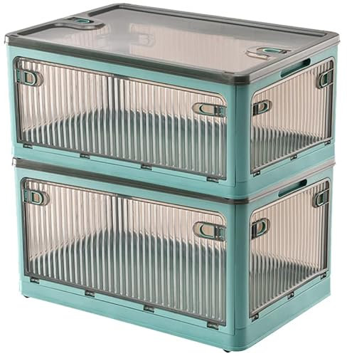 Creahaus 2Pack Aufbewahrungsboxen mit Deckel, 28L Faltbare Kisten Aufbewahrung mit Rollen, zusammenklappbare Aufbewahrungsbox mit fünf Türen, Spielzeug Organizer Container