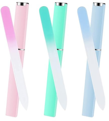 YUUSIKCO Lima per Unghie in Vetro con Custodia - 3Pcs Lima Unghie in Vetro Ceco - Lima Unghie Professionale per Unghie Naturali - Limatura di Precisione Finitura Liscia
