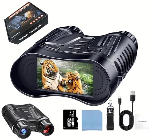 Nattvisionsglasögon kikare för vuxna, 36 MP 4K 8 X infraröd nattvision kikare sikte huvudfäste med 32 GB TF-kort 3,2 tum TFT-skärm natt jakt kikare för att spara foto och video (NV2180)