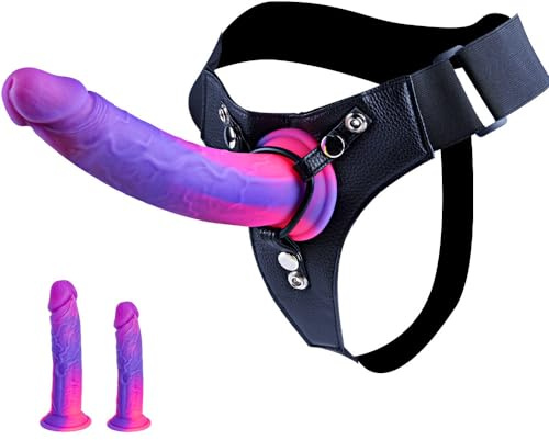 Strap-On Harness and Dildo Set: Wearable Realistic Silicone Dildos in 2 Sizes with Suction Cup and Adjustable Straps, Large Vaginal and Anal Sex Toys for Female Masturbation, Lesbian/Gay Couples