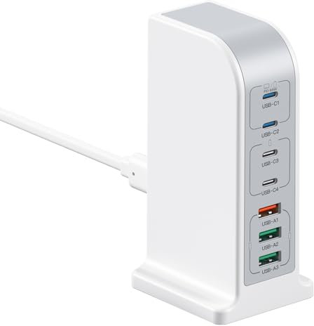 USB C Charger 180W, Multi Chargeur USB,7 Ports avec 4 USB-C+ 3 USB-A, Chargeur Rapide pour MacBook Pro/iPad, iPhone 16/15/14/13/12 Pro Max/Samsung S25/S24 Ultra/Google