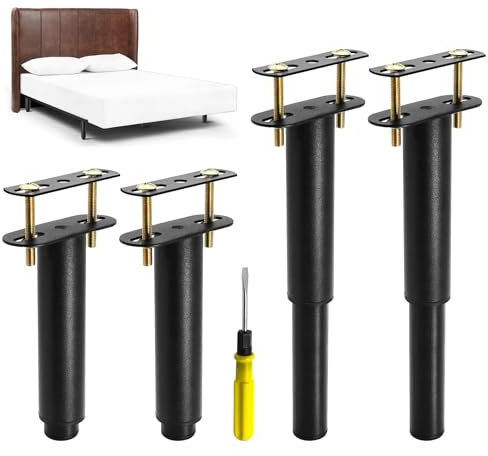 Dreamark Lot de 4 Pieds pour Sommier à Lattes Métal Pied de Lit à Visser,Hauteur réglable de 0-20 mm,Pied pour Sommier Liaison Pied de Support de Lit Pieds de Meubles sans Perçage (18-34cm)