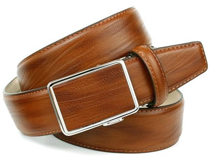 Anthoni Crown Leder Herrengürtel trendige Farbton Cognac-Braun, 35mm Gürtel ohne Löcher, Automatikgürtel mit Automatikschließe, Ledergürtel für Herren Anzug, Herren Hose oder Jeans, kürzbar (105)