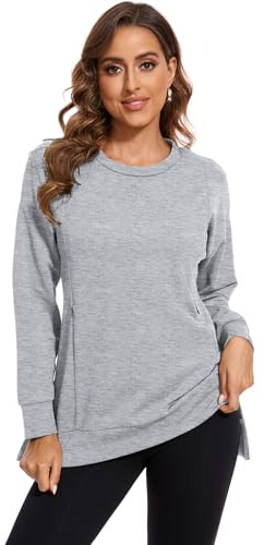 Smallshow Women's Nursing Tops Sweatshirt Long Sleeve Side Split Breastfeeding Shirt,Light Grey,M