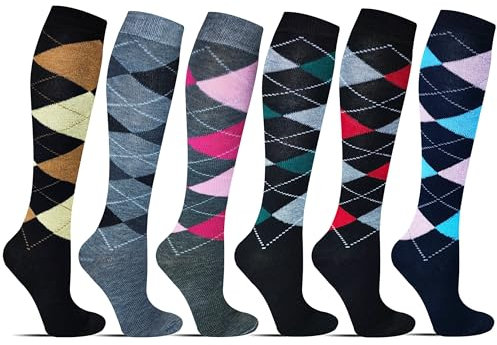 MRCC 4/6 Paar Damen Mädchen Laufsocken Kniestrümpfe Reisestrümpfe lange Socken kompressionsstrümpfe Karo Muster 1303 (DE/NL/SE/PL, Numerisch, 39, 42, Regular, Regular, 6 Paar Model 2)