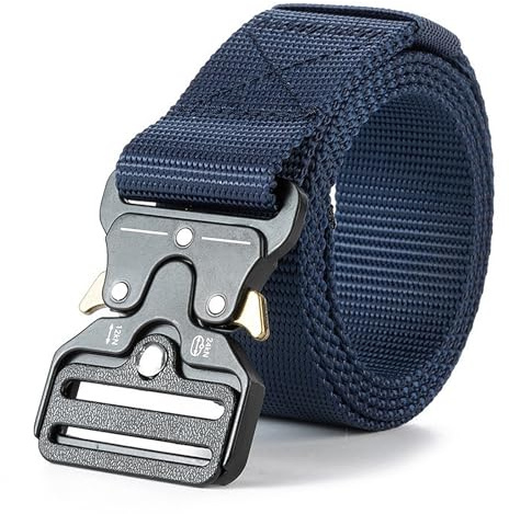 ZYEKIU Ceinture Militaire Homme Ceinture de Travail en Nylon 1,5 Pouces, Ceinture Tactique Militaire avec Boucle Métallique à Dégagement Rapide pour Randonnée Camping Sports Plein Air (Bleu Marine)