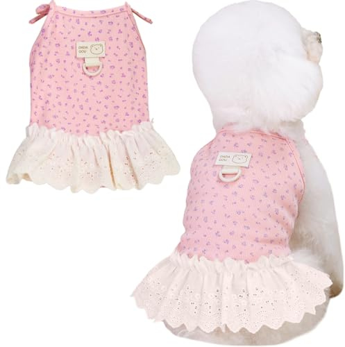 Yaopelky Ropa de verano para perros pequeños y medianos, gato, margaritas, lindo vestido para mascotas con anillo en D, trajes para cachorros, camisa para Shih Tzu, Yorkie, Chihuahua Colthe (rosa, S